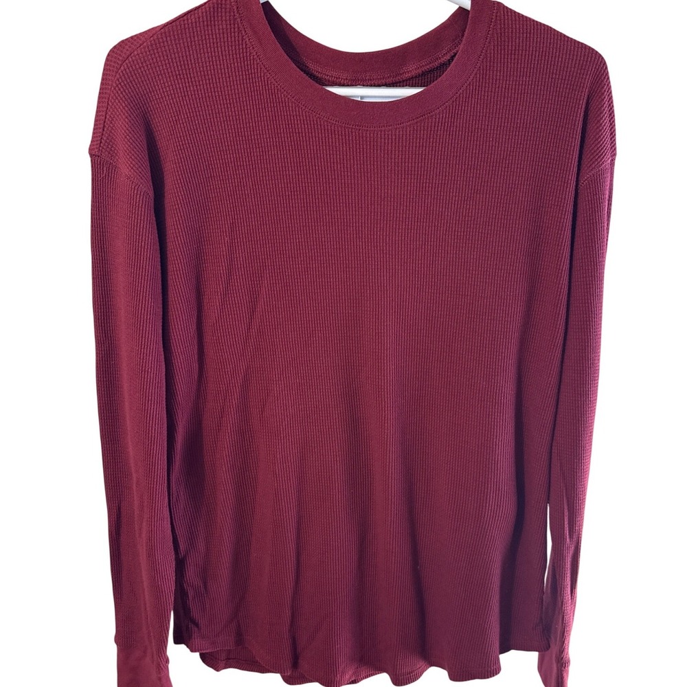 Time and Tru Womens Burgundy Waffle Knit Thermal Long Sleeve Top L 12-14